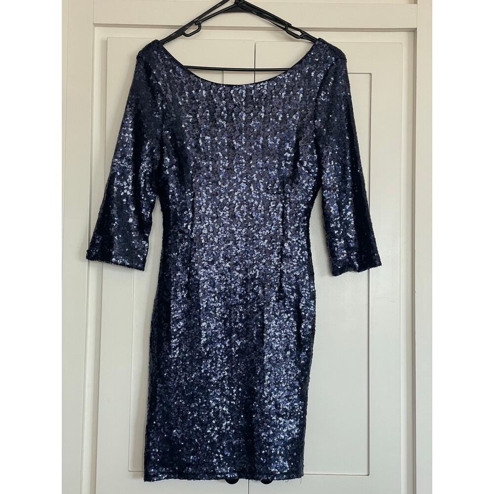 Lulus Delightful Ways Navy Blue Sequin Cocktail Dress Medium
